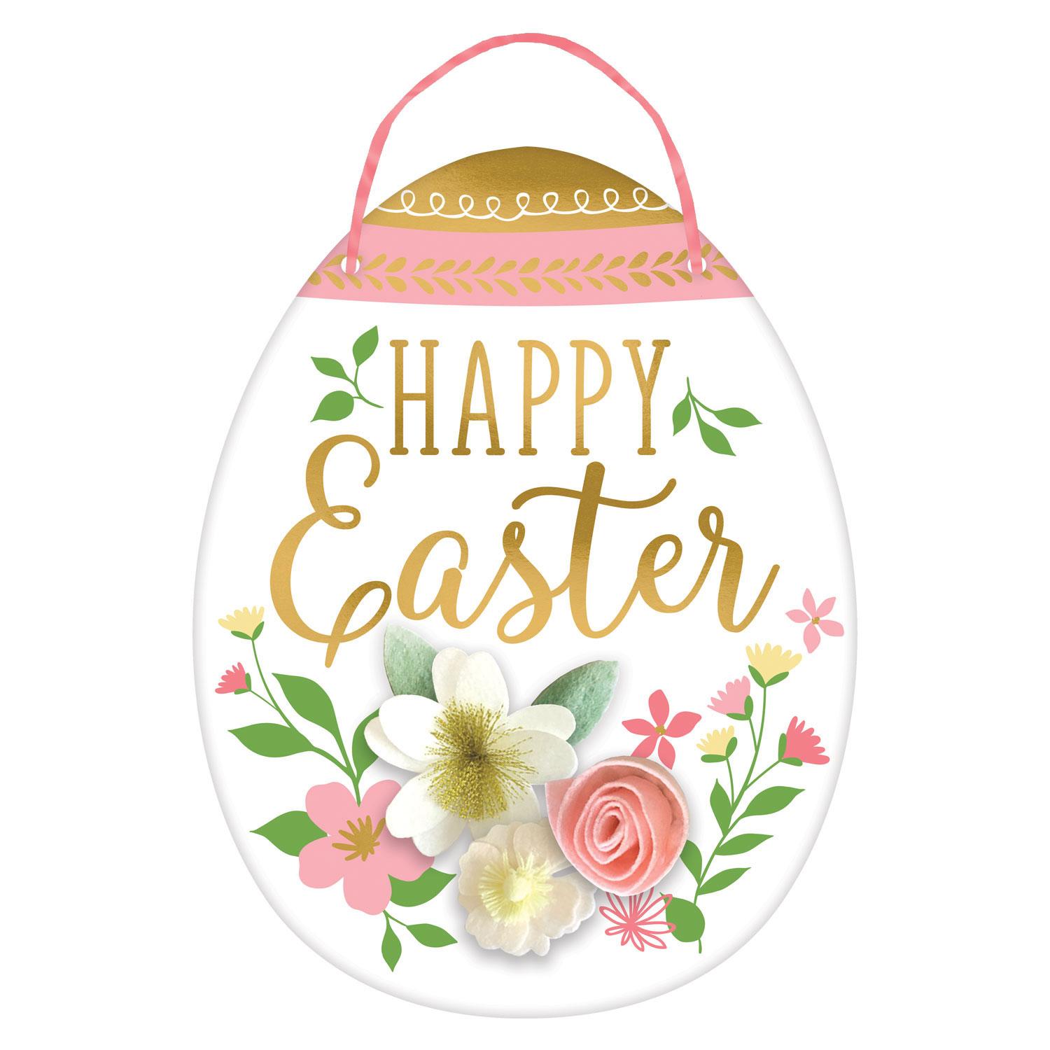 Easter Egg Hanging Signs Decorations with Felt Flowers Decorations - Party Centre
