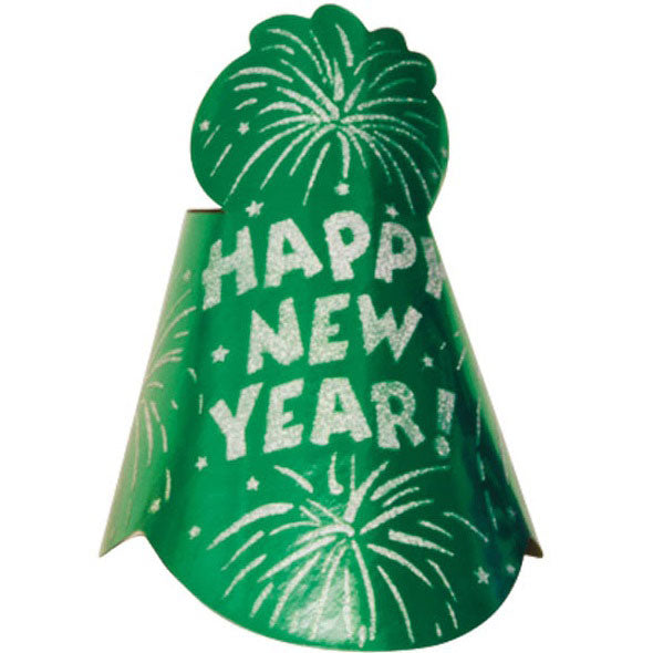 New Year Glitter Foil Cone Hat- Green Party Accessories - Party Centre