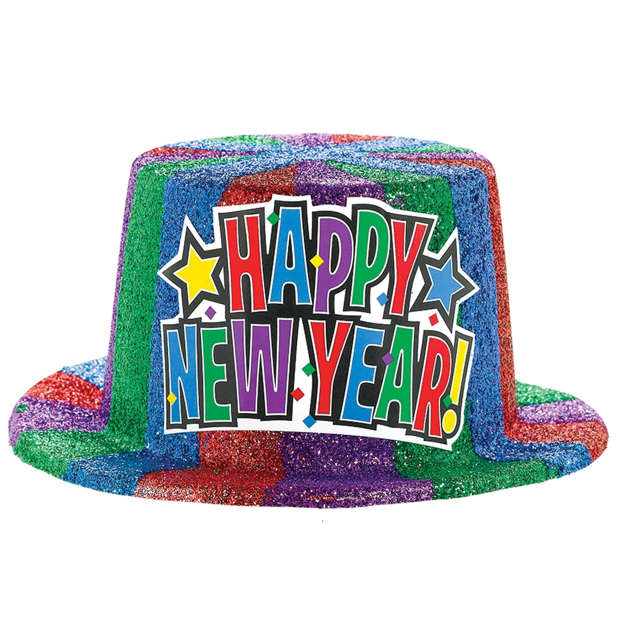 Glitter Top Hat New Year Jewel Tone Glitter Plastic Costumes & Apparel - Party Centre