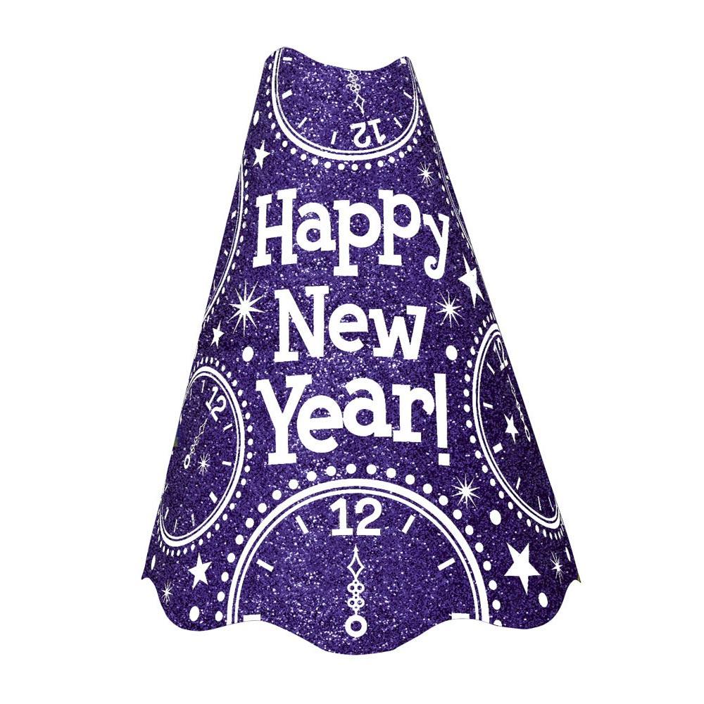 Glitter Purple New Year Cone Hat Party Accessories - Party Centre
