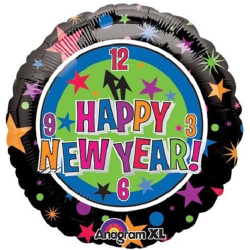 Happy New Year Clock Foil Balloon 45cm Balloons & Streamers - Party Centre