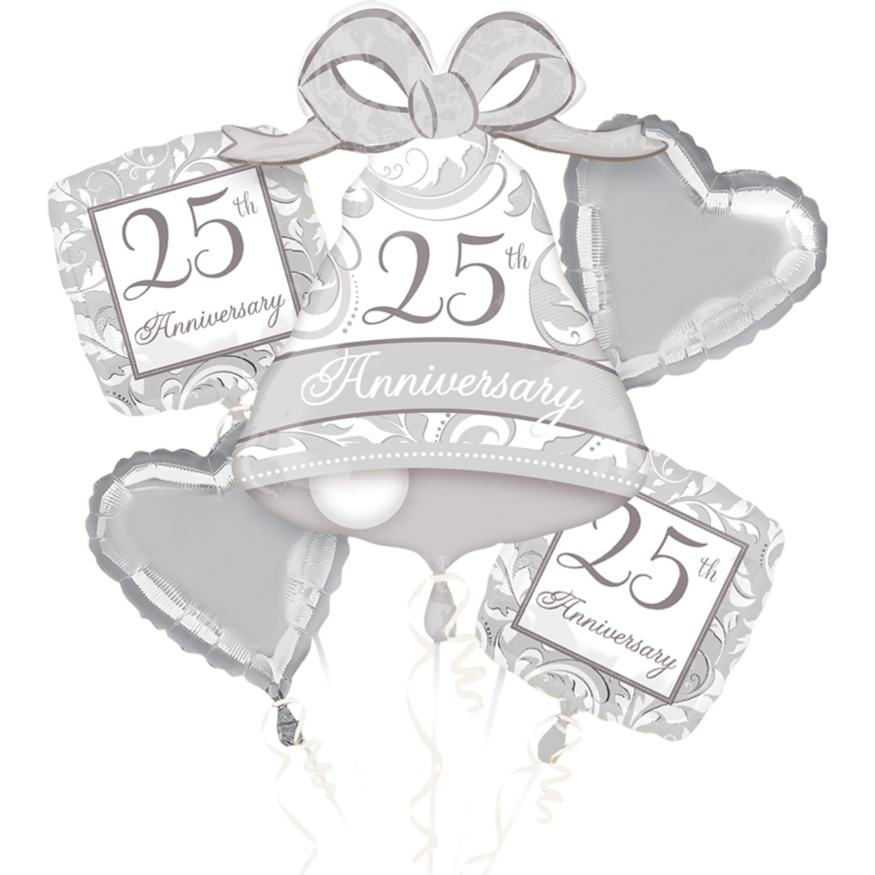 25th AnniversarySilver Scroll Balloon Bouquet 5pcs Balloons & Streamers - Party Centre