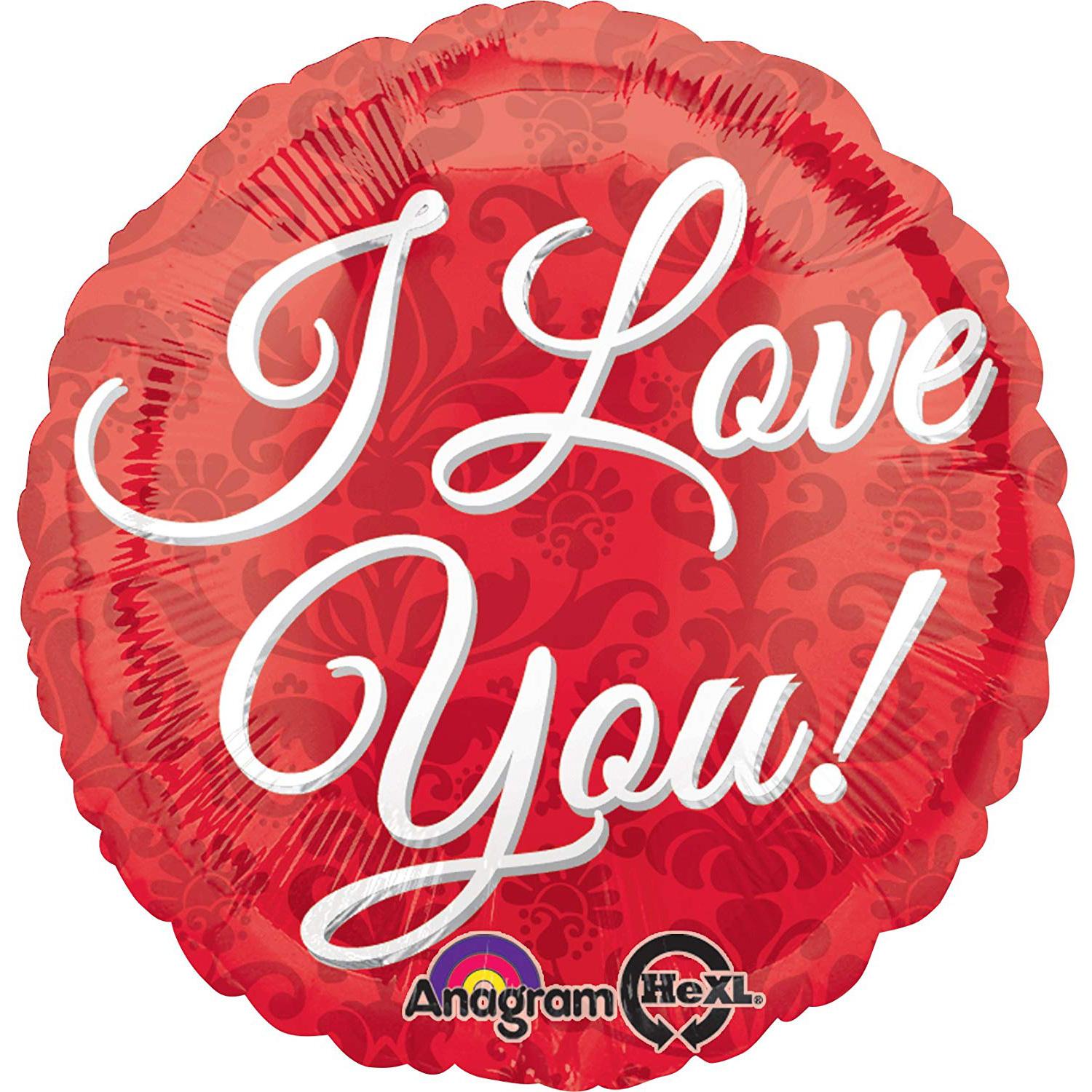 I Love You Red Damask Balloon 18in Balloons & Streamers - Party Centre