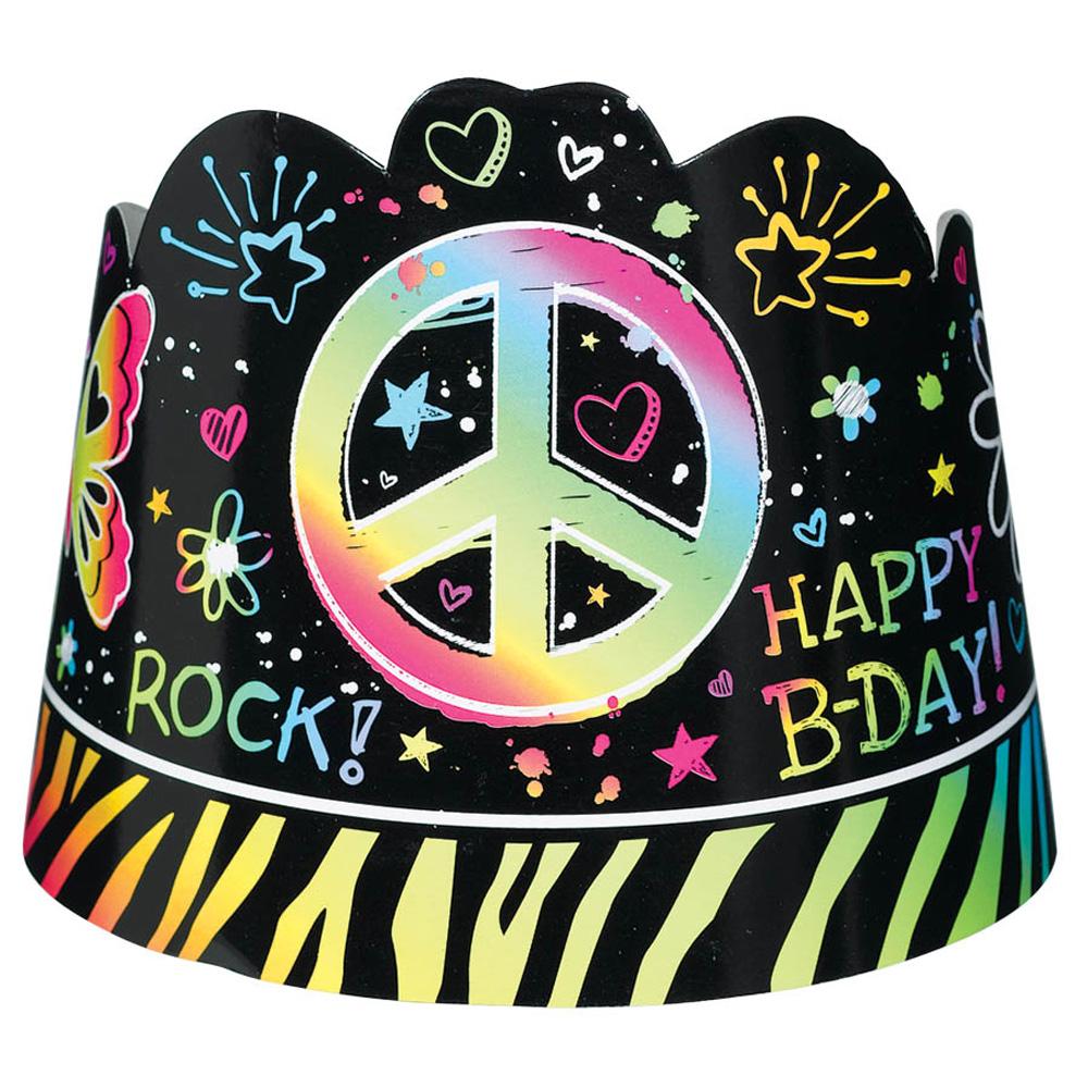 Neon Birthday Paper Tiaras 17in, 8pcs Costumes & Apparel - Party Centre