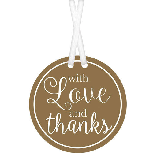 With Love And Thanks Gold Tags 2in, 25pcs Favours - Party Centre