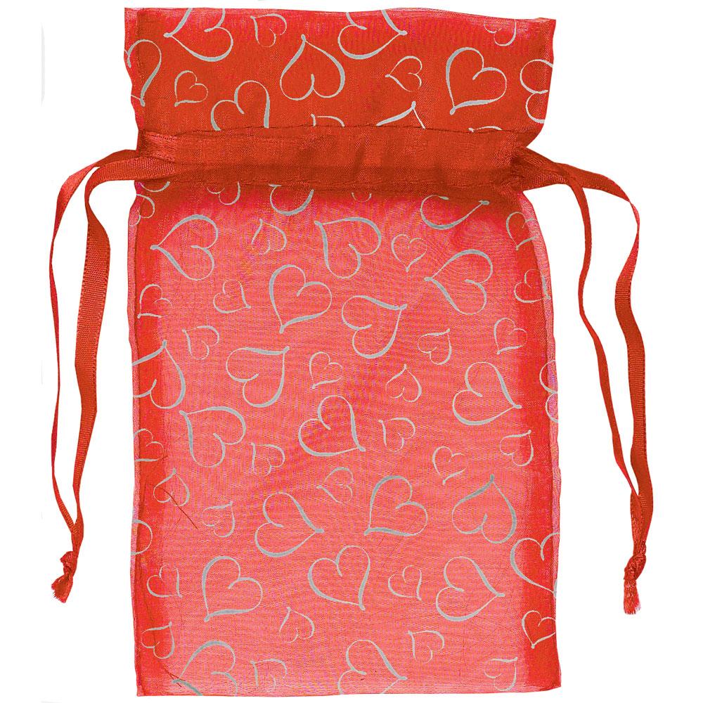 Valentine Organza Bag With Silver Printing 12pcs Favours - Party Centre