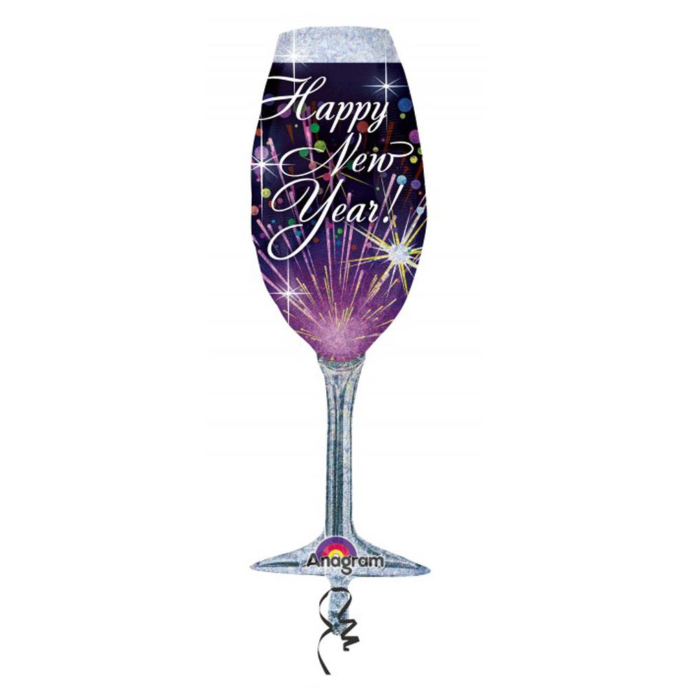 New Year Champagne Glass Supershape Balloon Balloons & Streamers - Party Centre