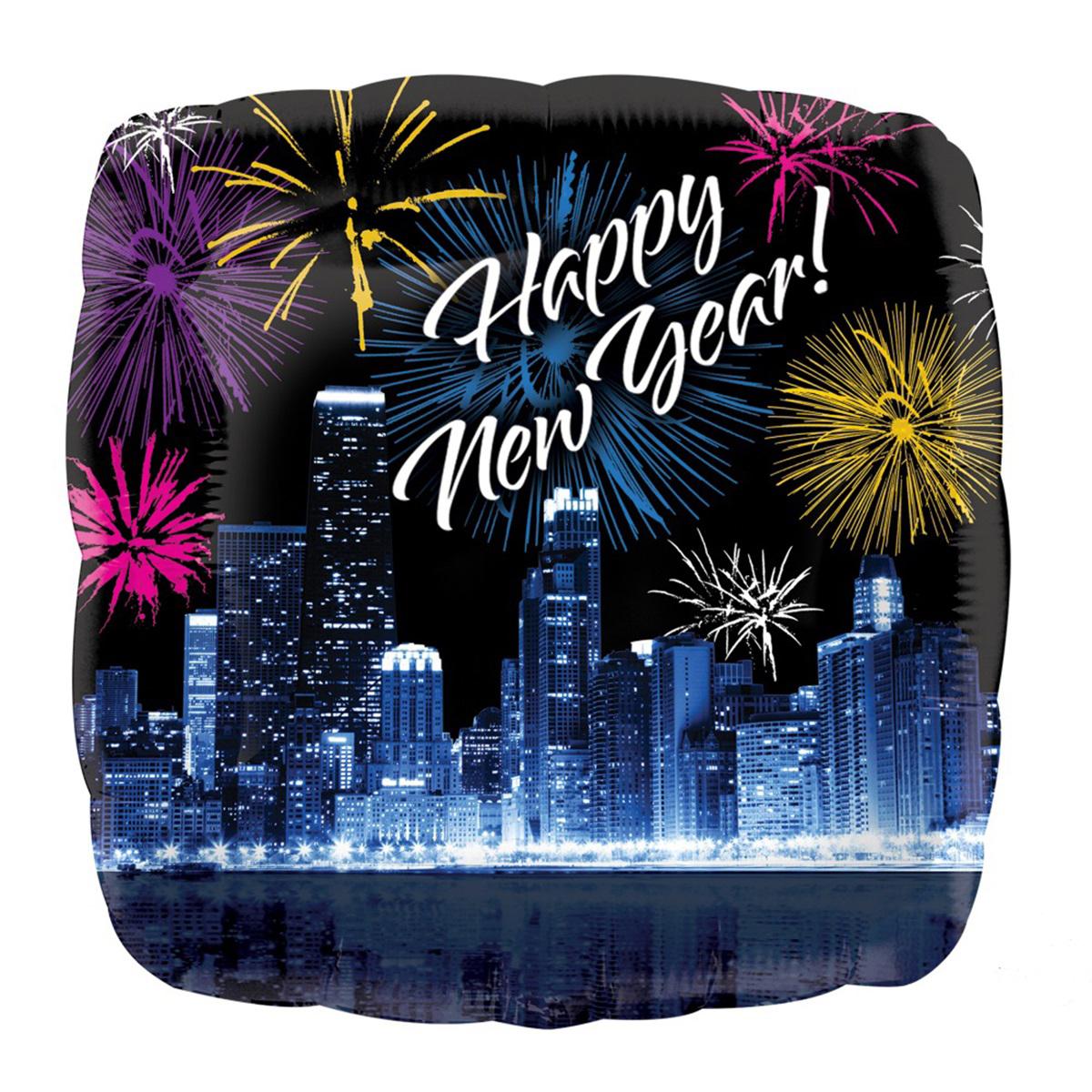 New Year Skyline & Fireworks Foil Balloon 18in Balloons & Streamers - Party Centre