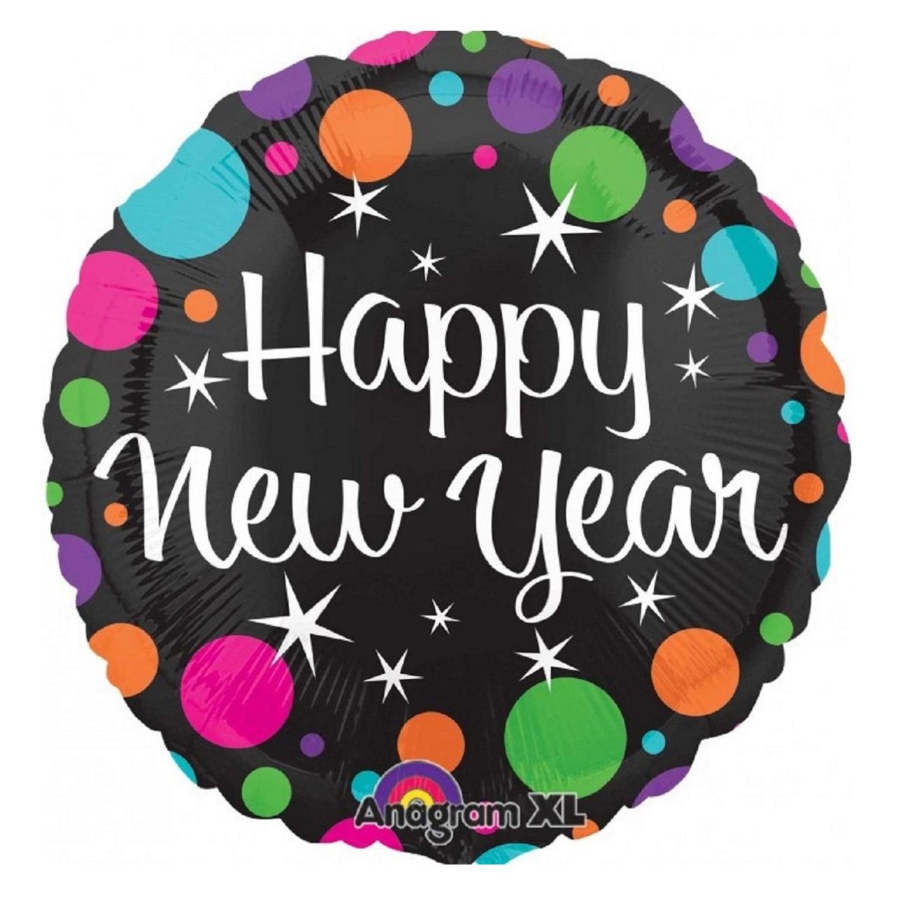 Happy New Year Colorful Dots Foil Balloon Balloons & Streamers - Party Centre