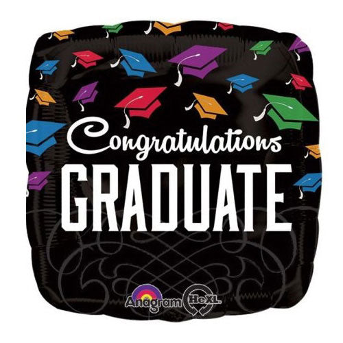Congrats Graduate Black Foil Balloon, 9in Balloons & Streamers - Party Centre