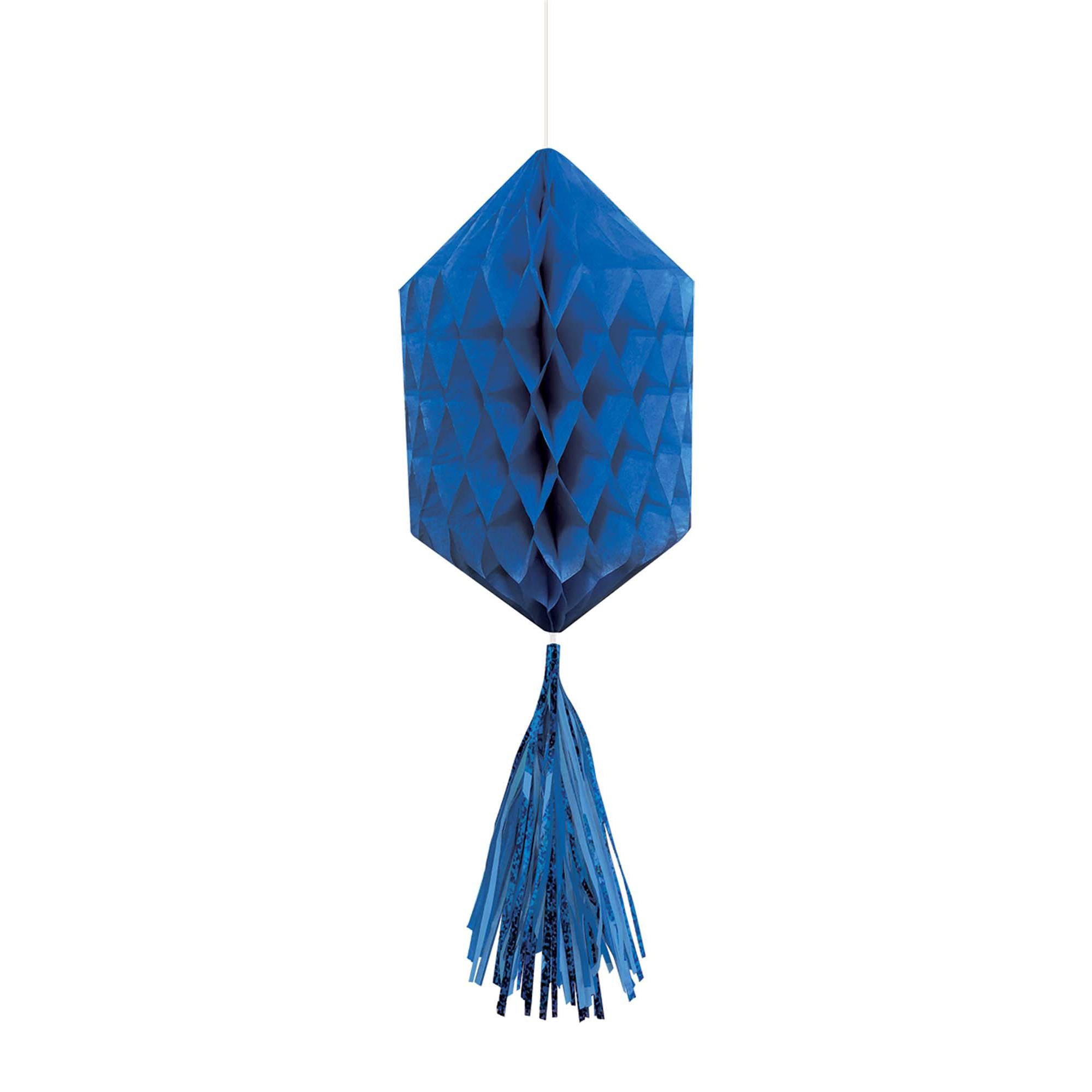 Bright Royal Blue Mini Honeycomb With Foil Tassels 3pcs Decorations - Party Centre