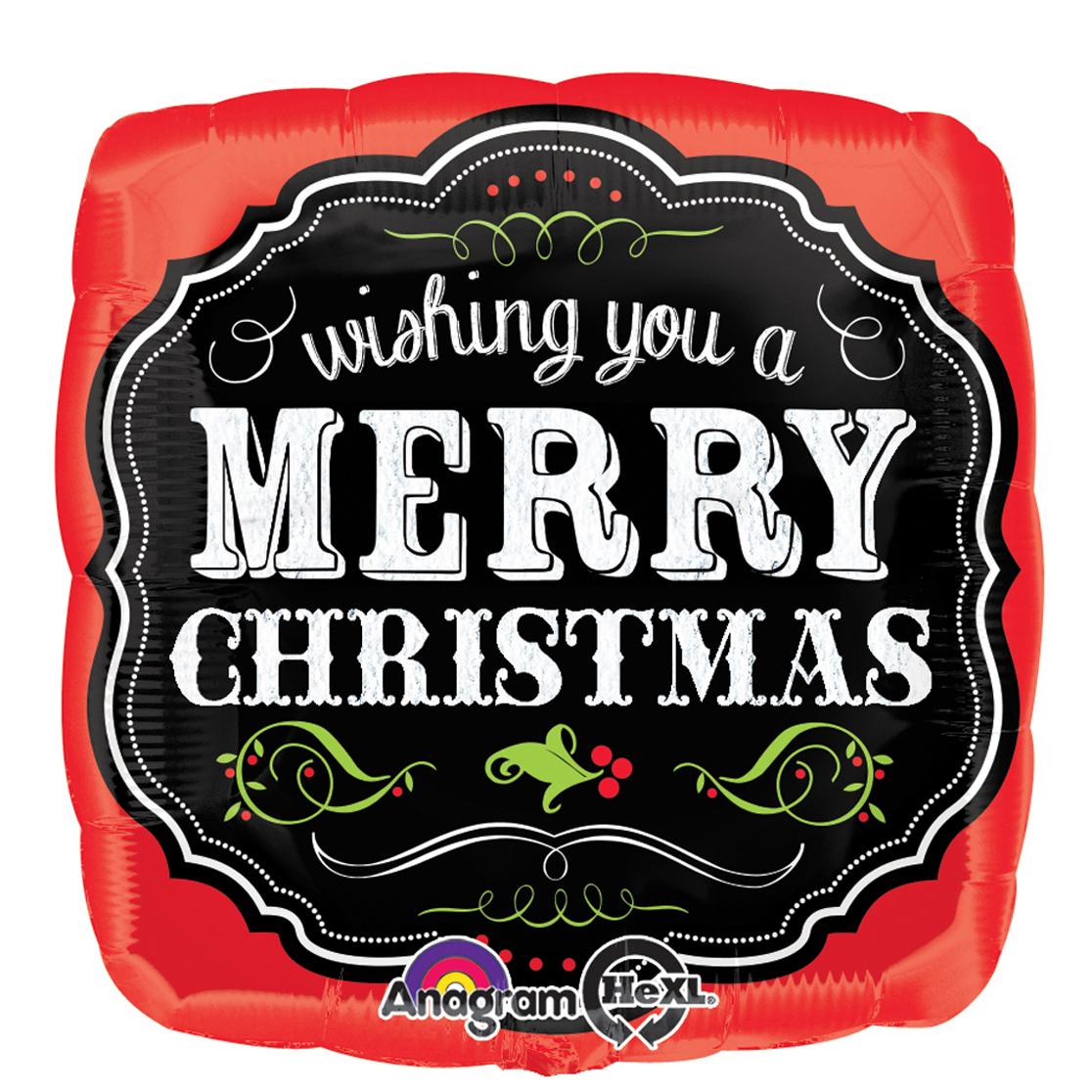 Merry Christmas Chalkboard Square Foil Balloon 18in Balloons & Streamers - Party Centre