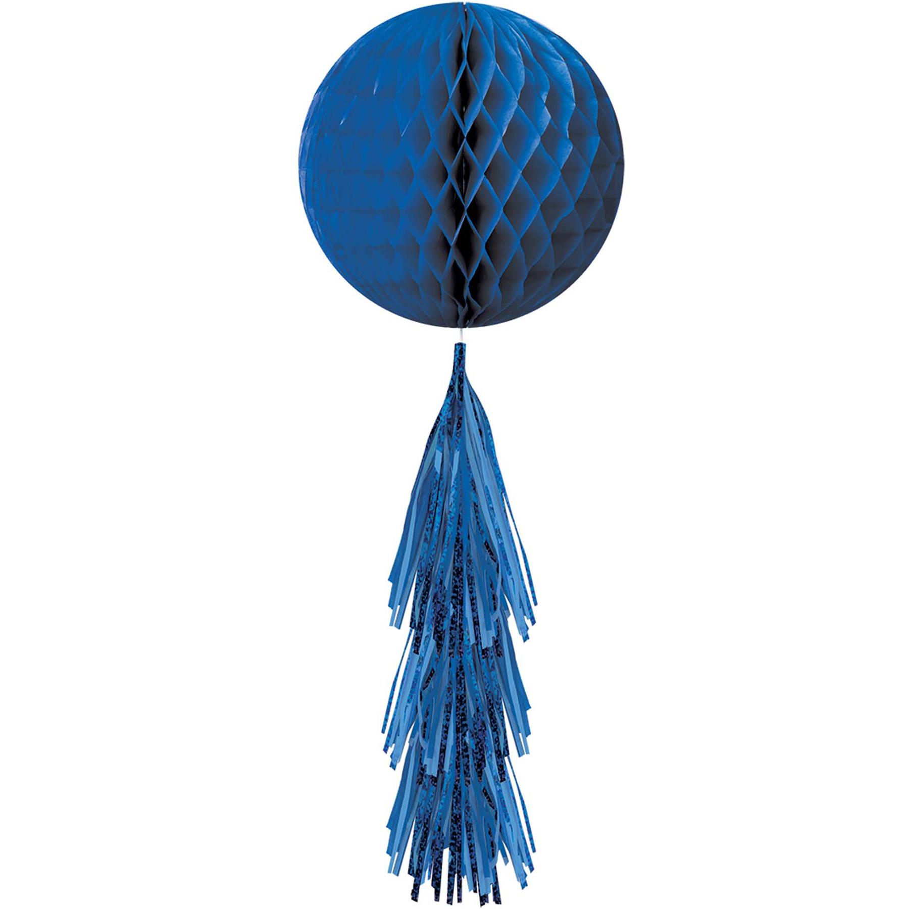 Bright Royal Blue Honeycomb Ball With Foil Tail Decorations - Party Centre
