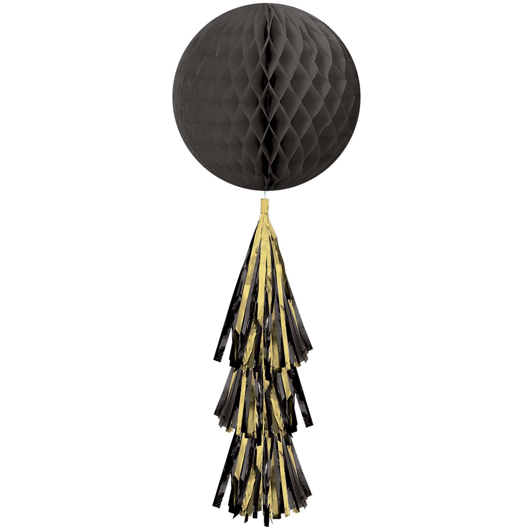 Black Honeycomb Ball With Foil Tail Decorations - Party Centre