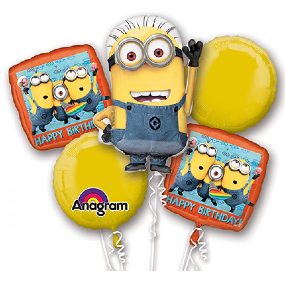 Despicable Me Minions Happy Birthday Balloon Bouquet  5ct Balloons & Streamers - Party Centre