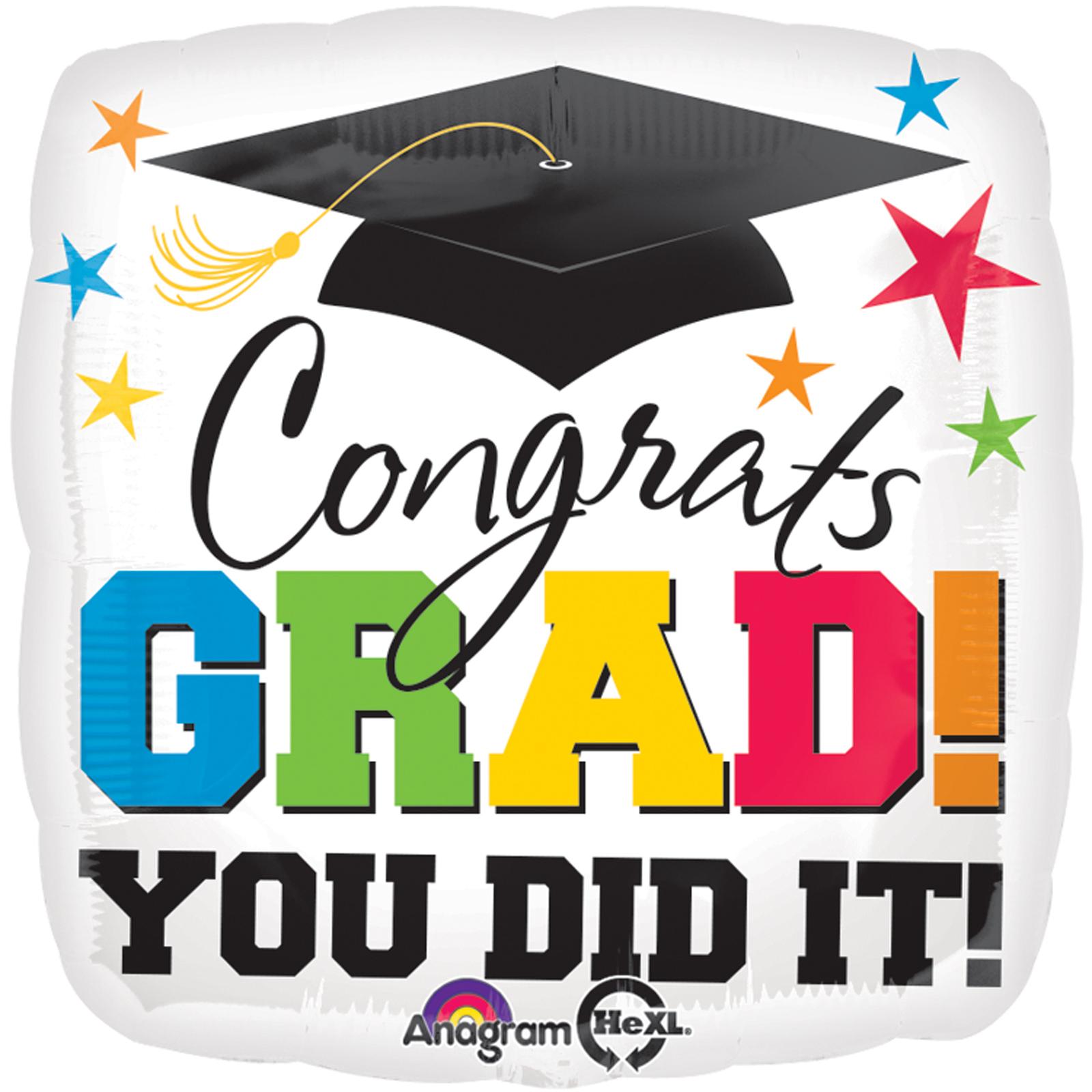 Congrats Grad You Did It Square Foil Balloon 18in Balloons & Streamers - Party Centre