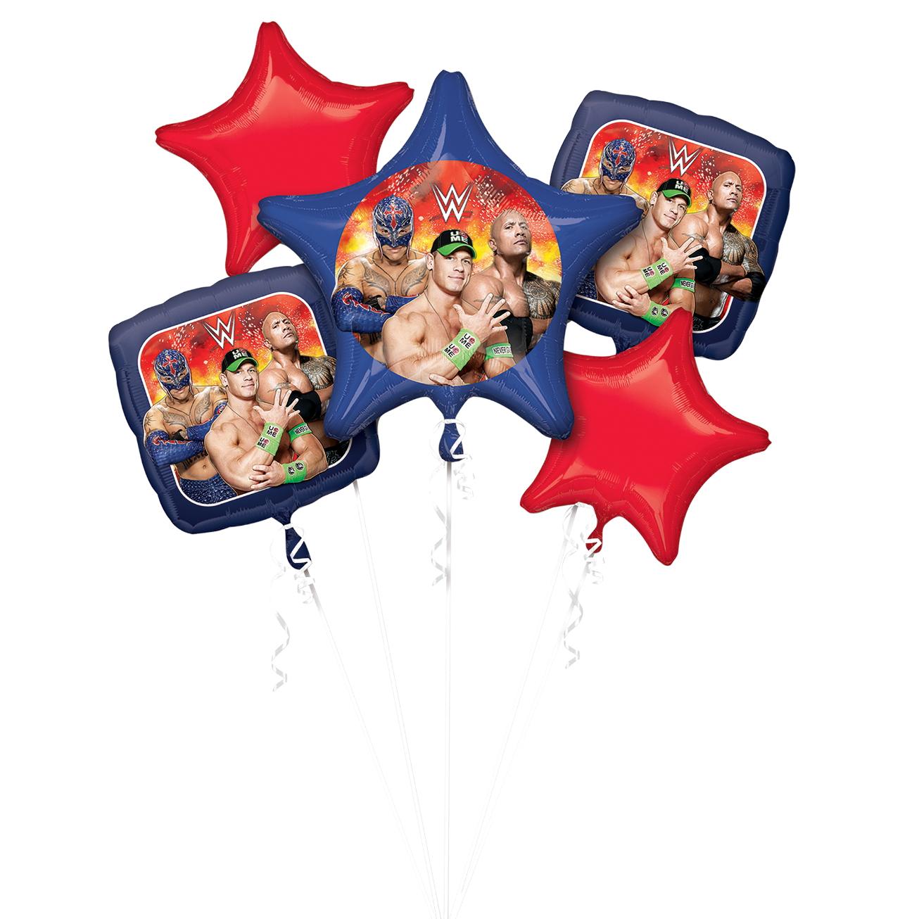 WWE Group Balloon Bouquet 5pcs Balloons & Streamers - Party Centre