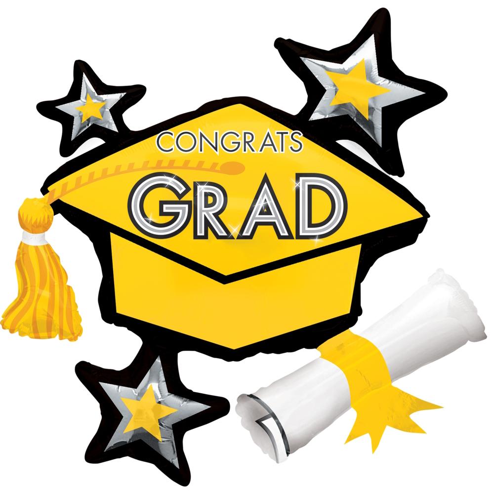 Congrats Grad Yellow Cluster SuperShape Balloon 31 x 29 in Balloons & Streamers - Party Centre