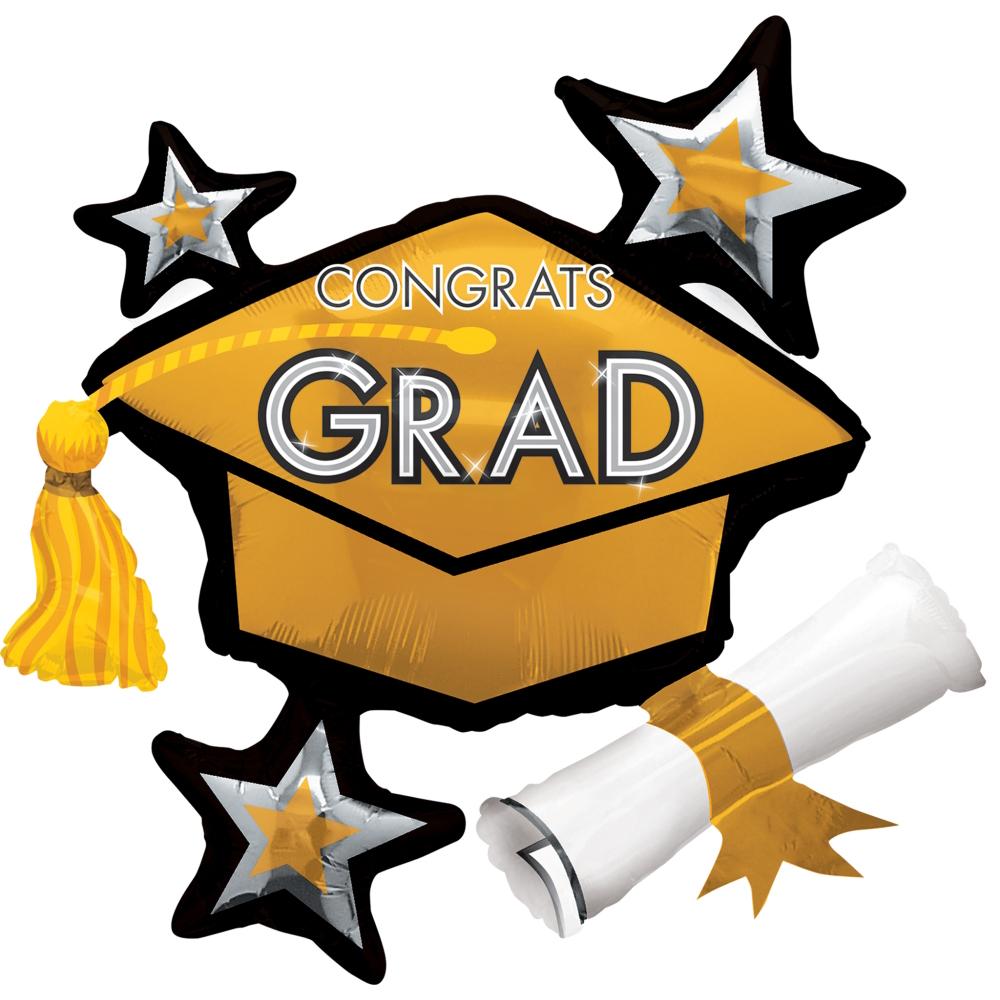 Congrats Grad Gold Cluster SuperShape Balloon 31 x 29 in Balloons & Streamers - Party Centre