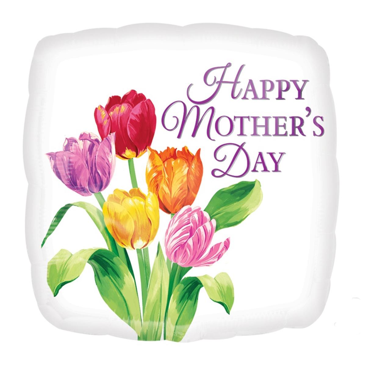 Mother's Day Pretty Tulips Square Balloon 18in Balloons & Streamers - Party Centre
