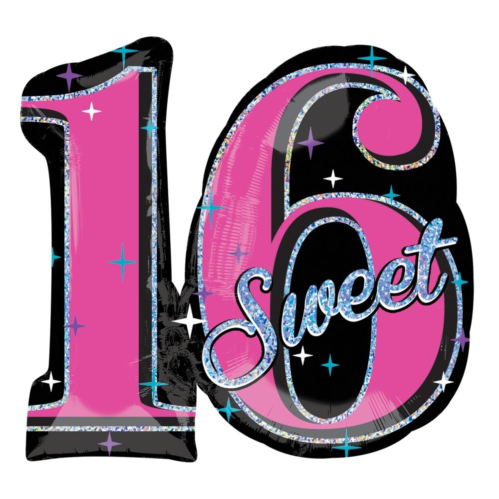 Sweet 16 Sparkle SuperShape Balloon 28x26in Balloons & Streamers - Party Centre