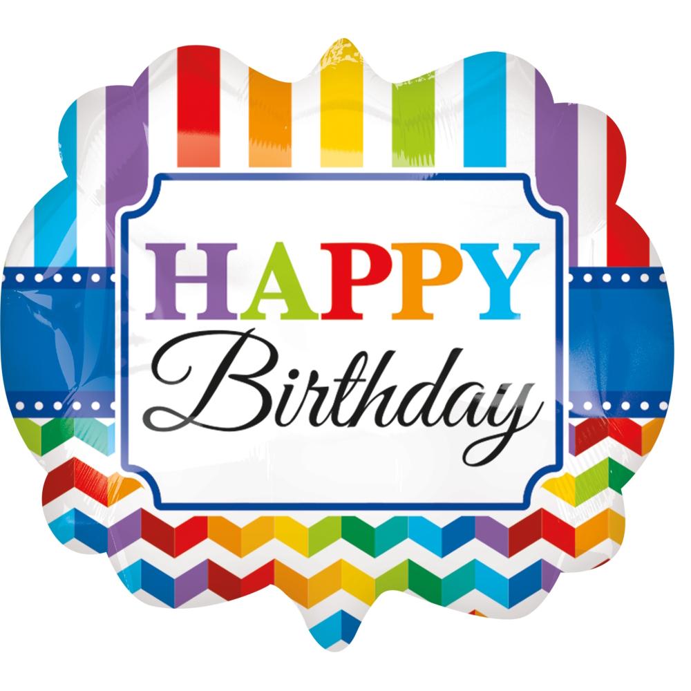 HBD Bright Stripe & Chevron SuperShape Balloon 25x22in Balloons & Streamers - Party Centre