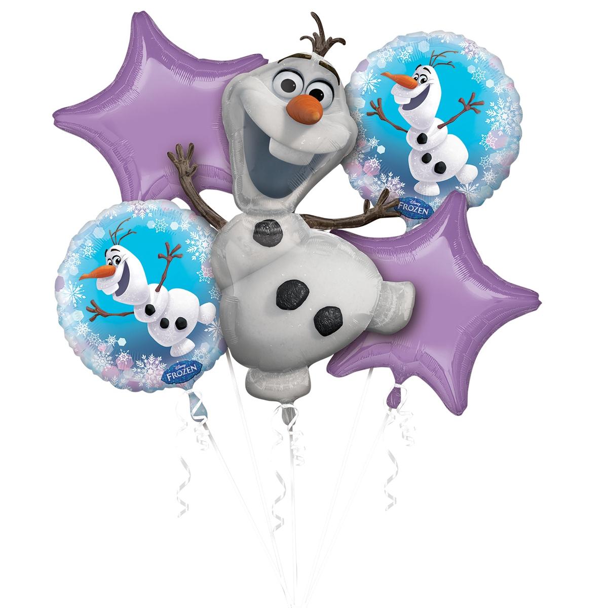 Disney Frozen Olaf Balloon Bouquet 5pcs Balloons & Streamers - Party Centre