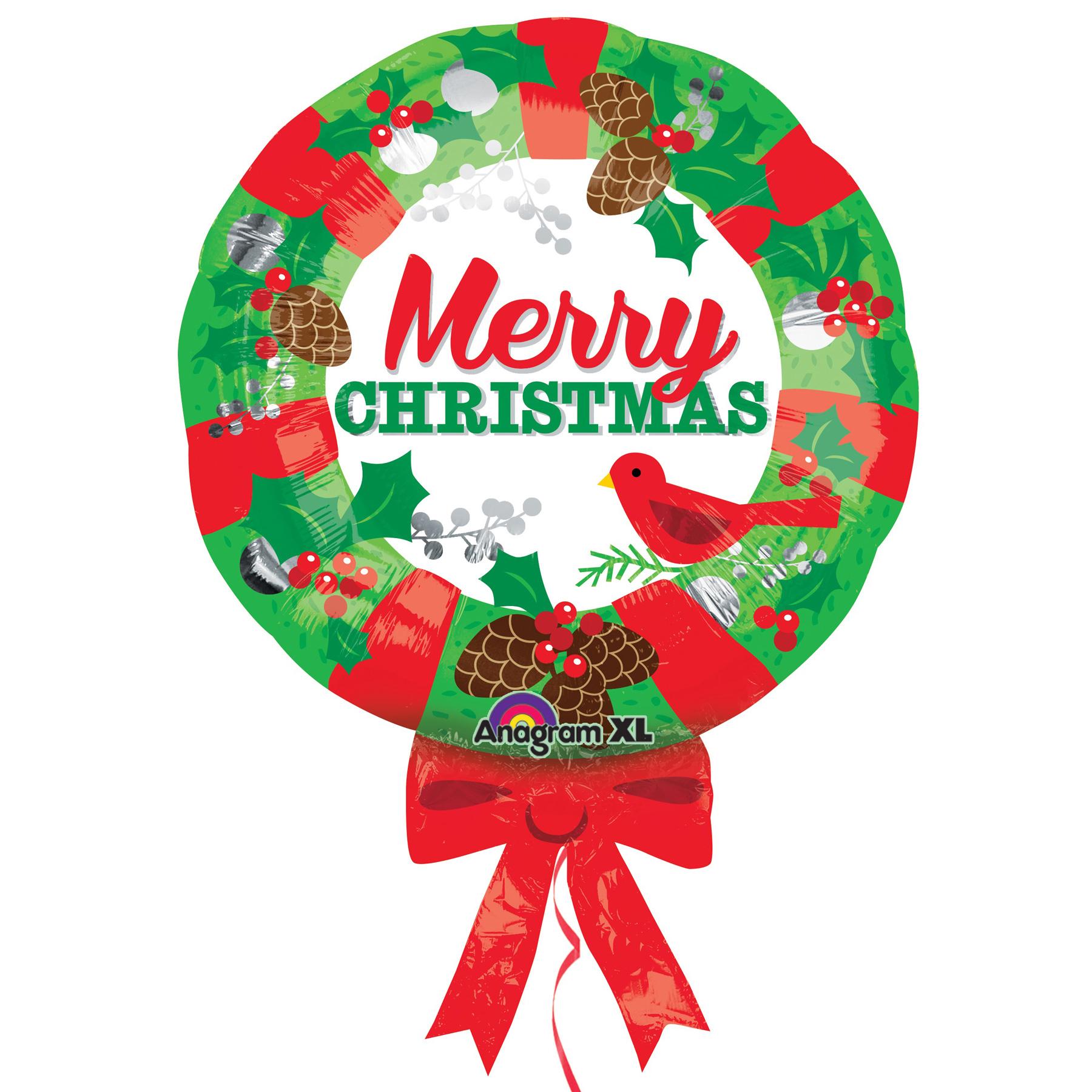 Christmas Wreath SuperShape Foil Balloon 21x28in Balloons & Streamers - Party Centre