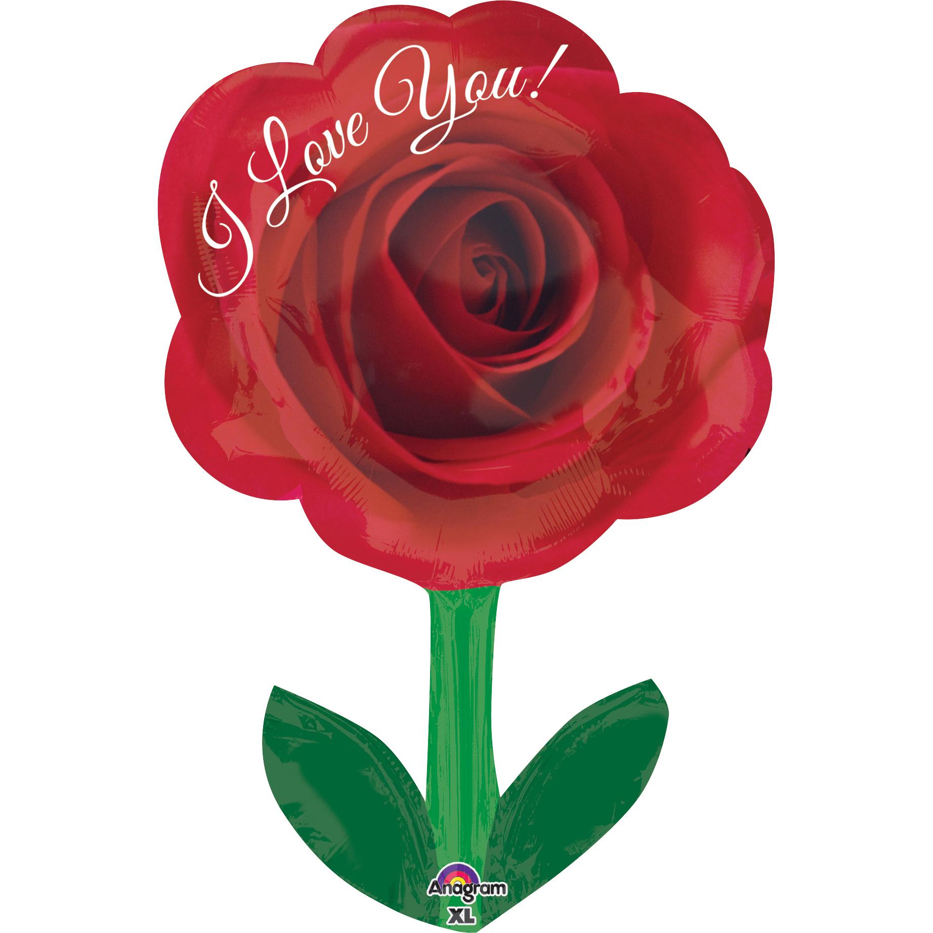I Love You Rose with Stem Junior Foil Balloon 18in Balloons & Streamers - Party Centre