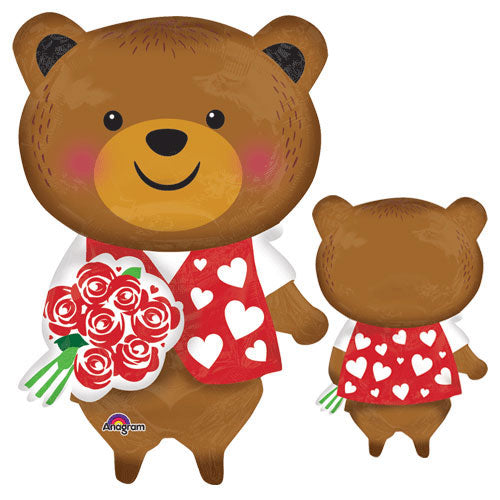 Bear with Rose Garland Multi-Balloon 19x29in Balloons & Streamers - Party Centre