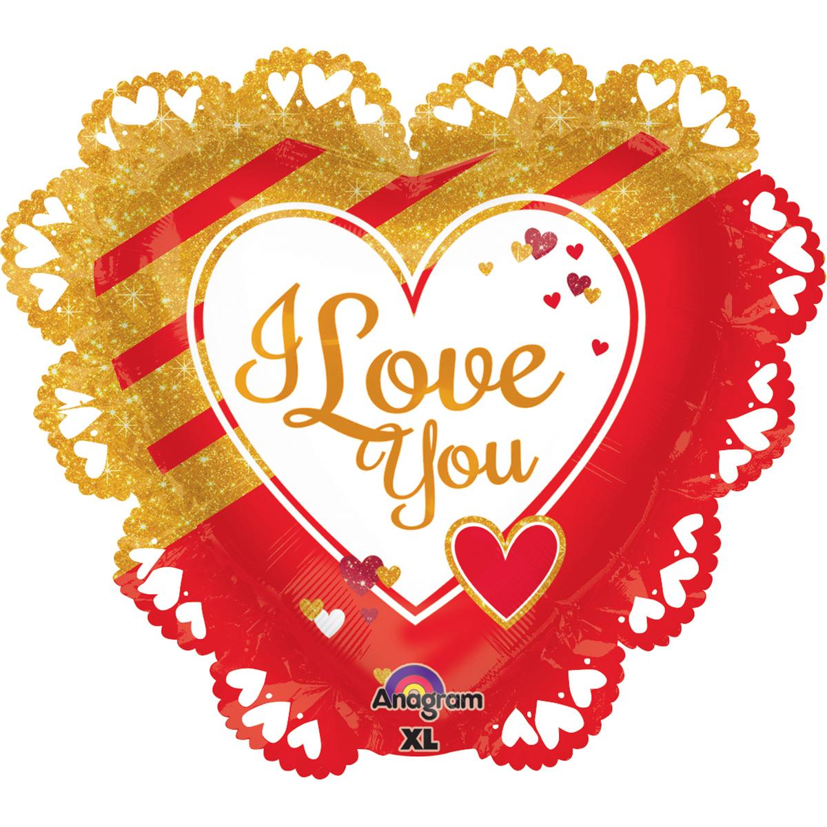 Gold & Red Love Intricates Balloon 24in Balloons & Streamers - Party Centre