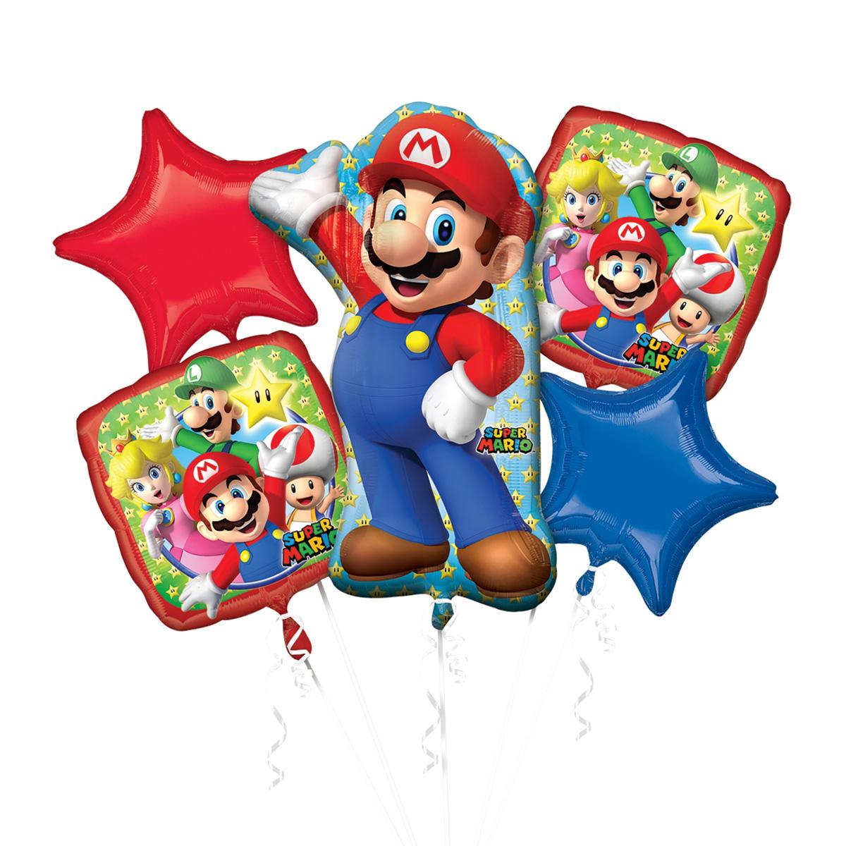 Mario Bros Bouquet 5pcs Balloons & Streamers - Party Centre
