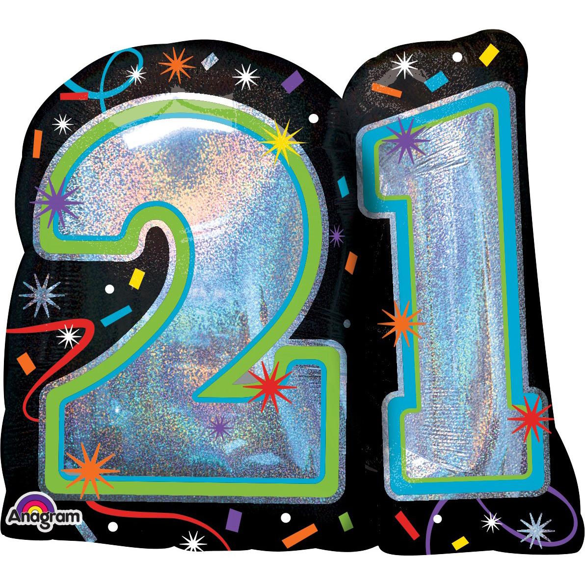 Brilliant Birthday 21 Holographic SuperShape 68x66cm Balloons & Streamers - Party Centre