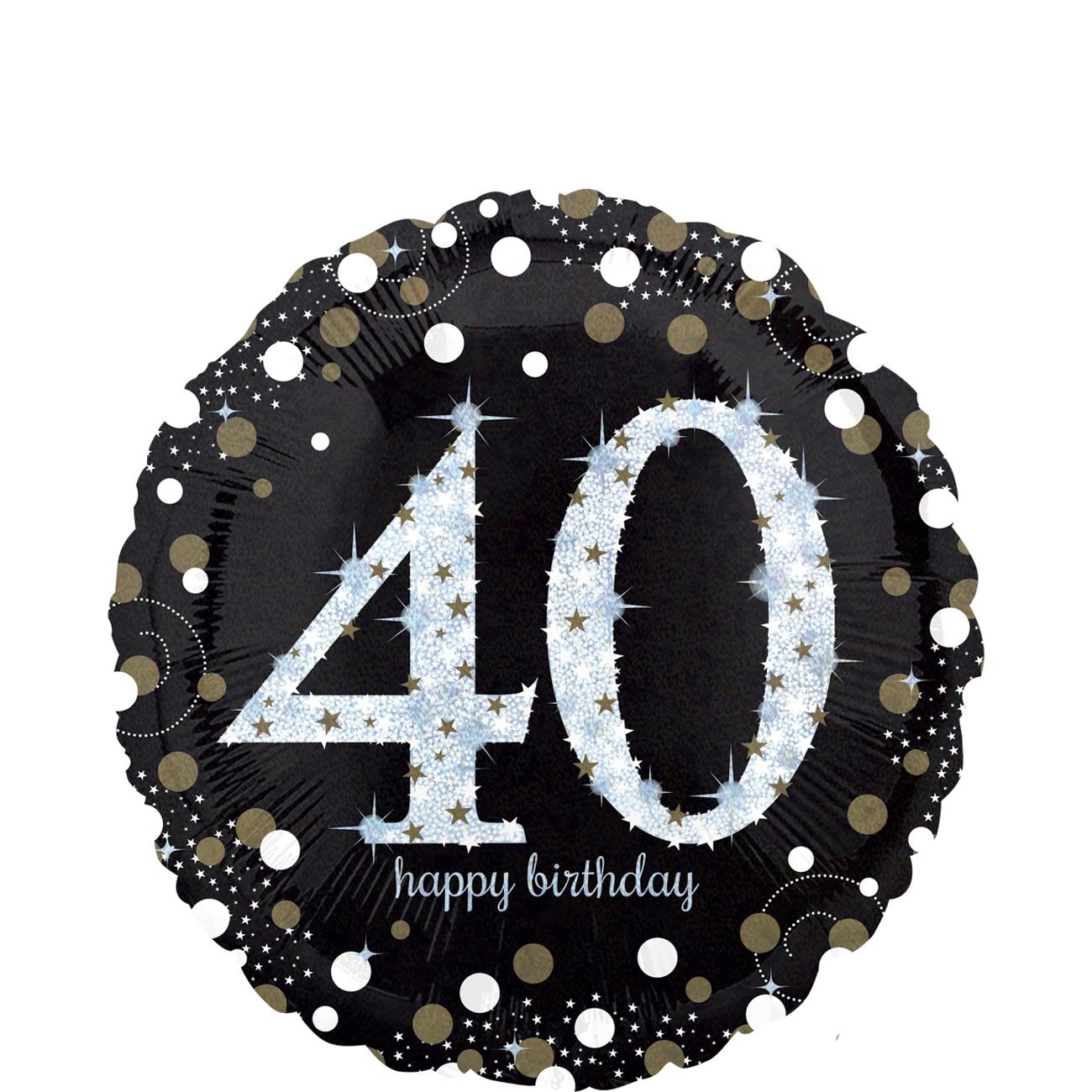 Sparkling Birthday 40 Holographic Foil Balloon 45cm Balloons & Streamers - Party Centre