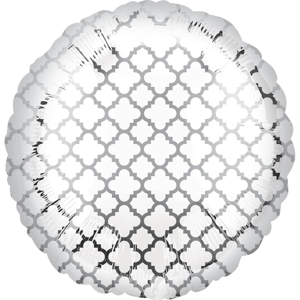 White and Silver Quatrefoil Balloon 45cm Balloons & Streamers - Party Centre