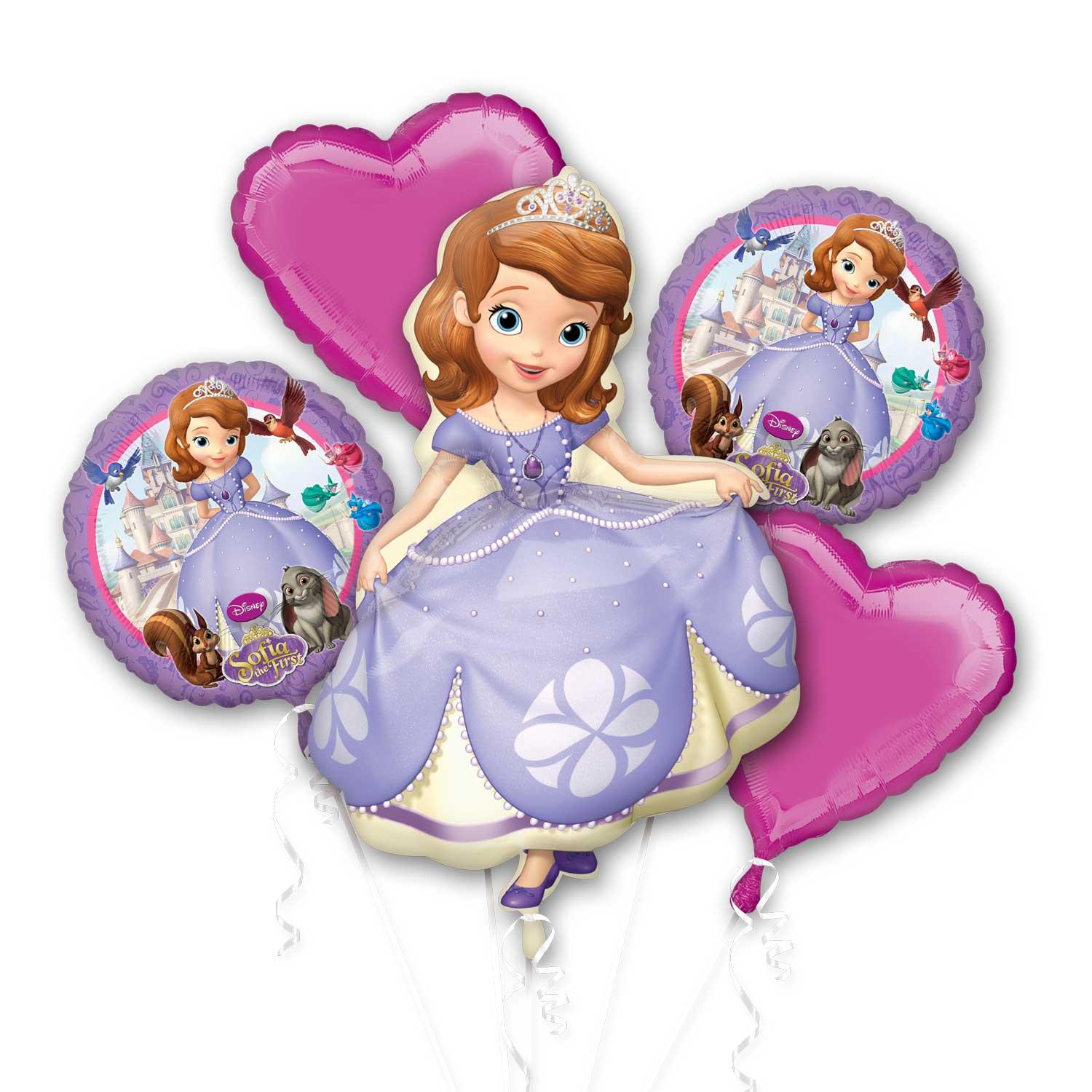 Sofia the First Balloon Bouquet 5pcs Balloons & Streamers - Party Centre