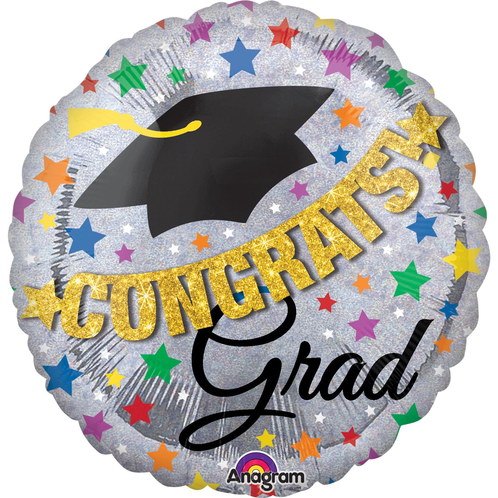 Congrats Grad Banner Jumbo Holographic Balloon 32in Balloons & Streamers - Party Centre