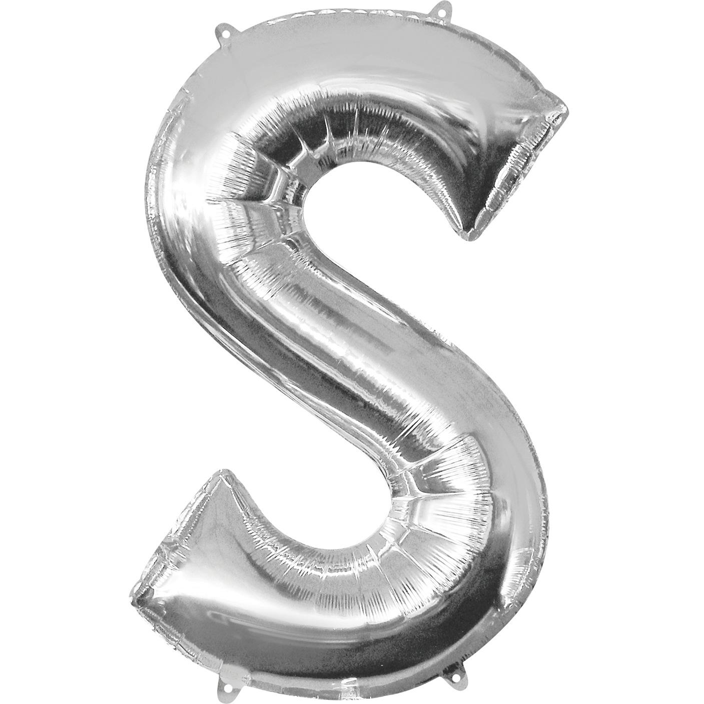 Letter S Silver SuperShape Balloon 21x35in Balloons & Streamers - Party Centre