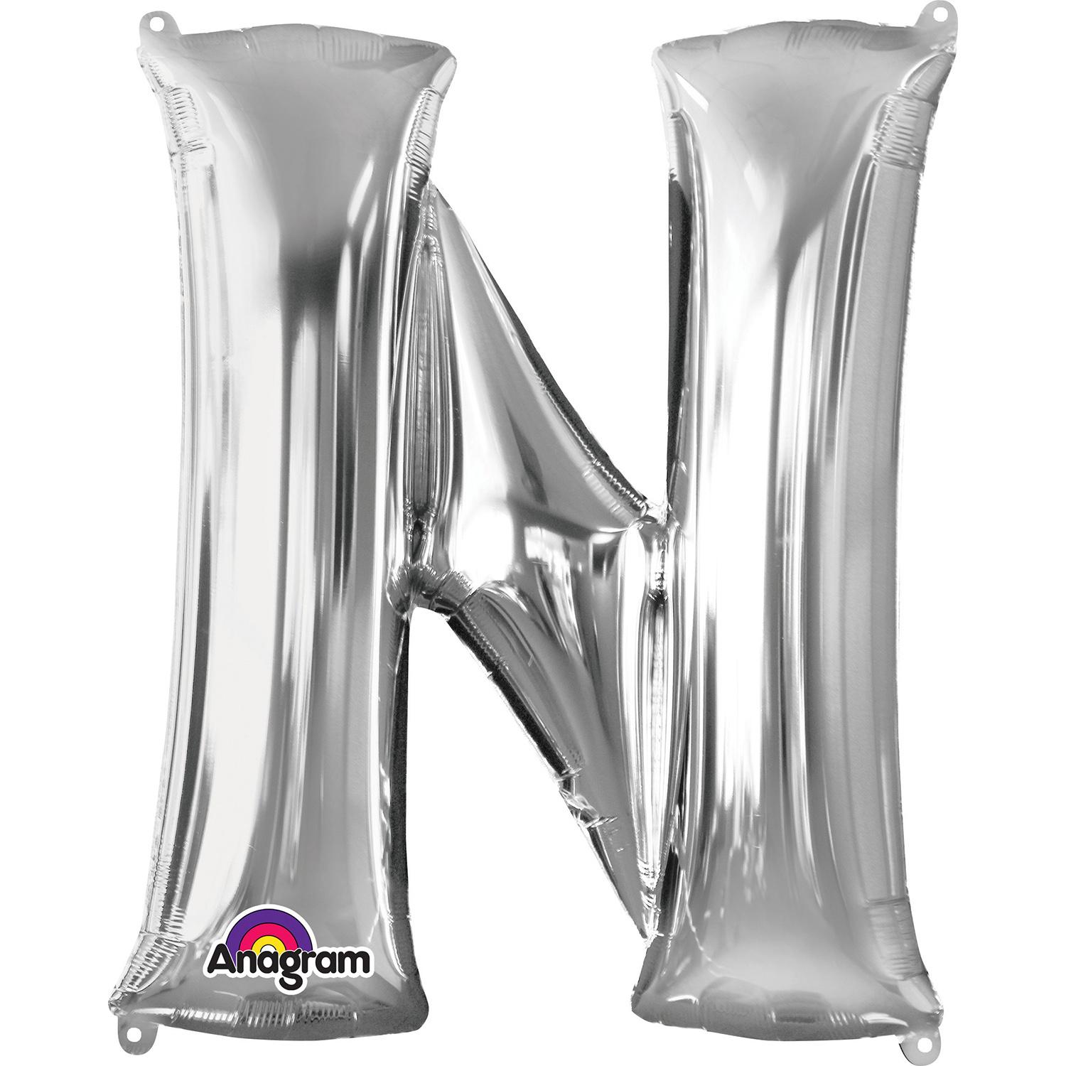 Silver Letter N Minishape Foil Balloon 16in Balloons & Streamers - Party Centre