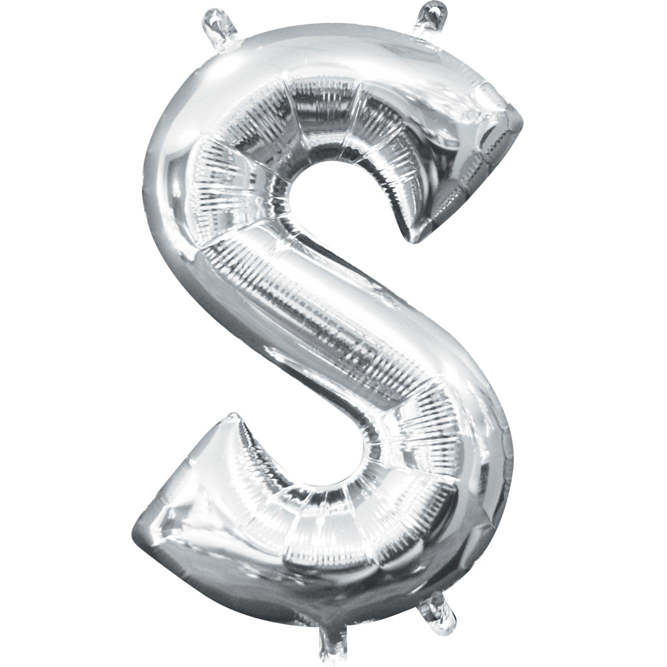 Letter S Silver Mini Shape Foil Balloon 16in Balloons & Streamers - Party Centre