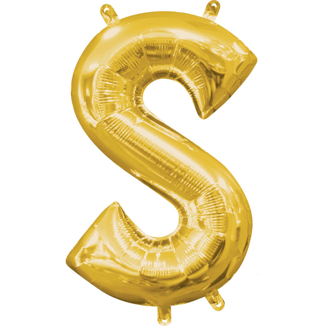 Letter S Gold Mini Shape Foil Balloon 16in Balloons & Streamers - Party Centre