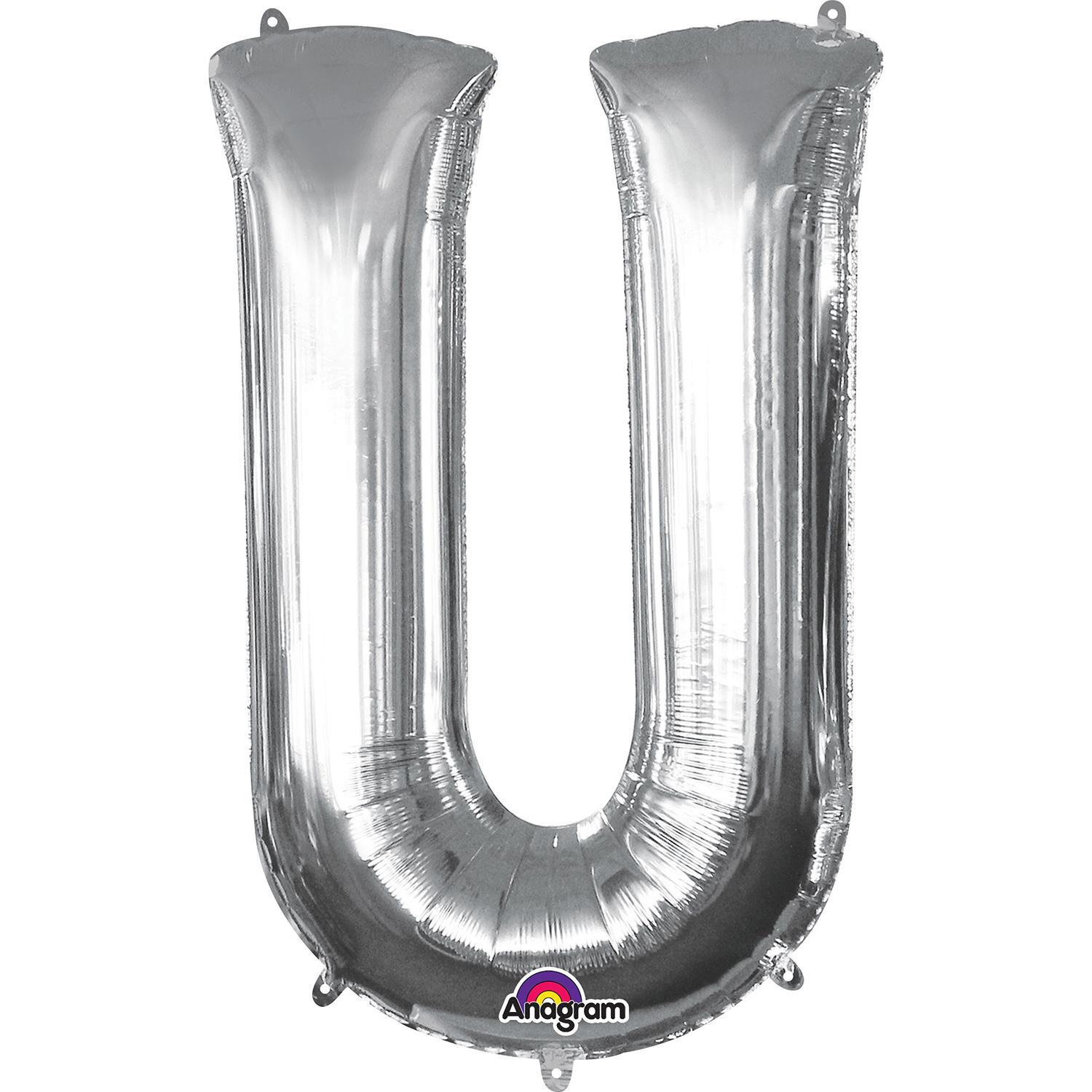 Silver Letter U Minishape Foil Balloon 16in Balloons & Streamers - Party Centre