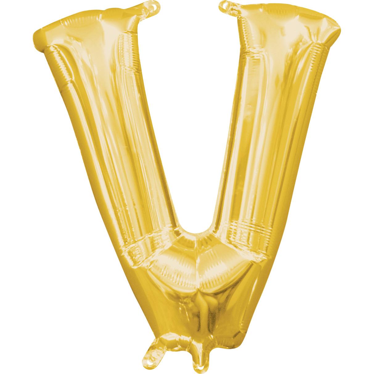 Letter V Gold Mini Shape Foil Balloon 16in Balloons & Streamers - Party Centre