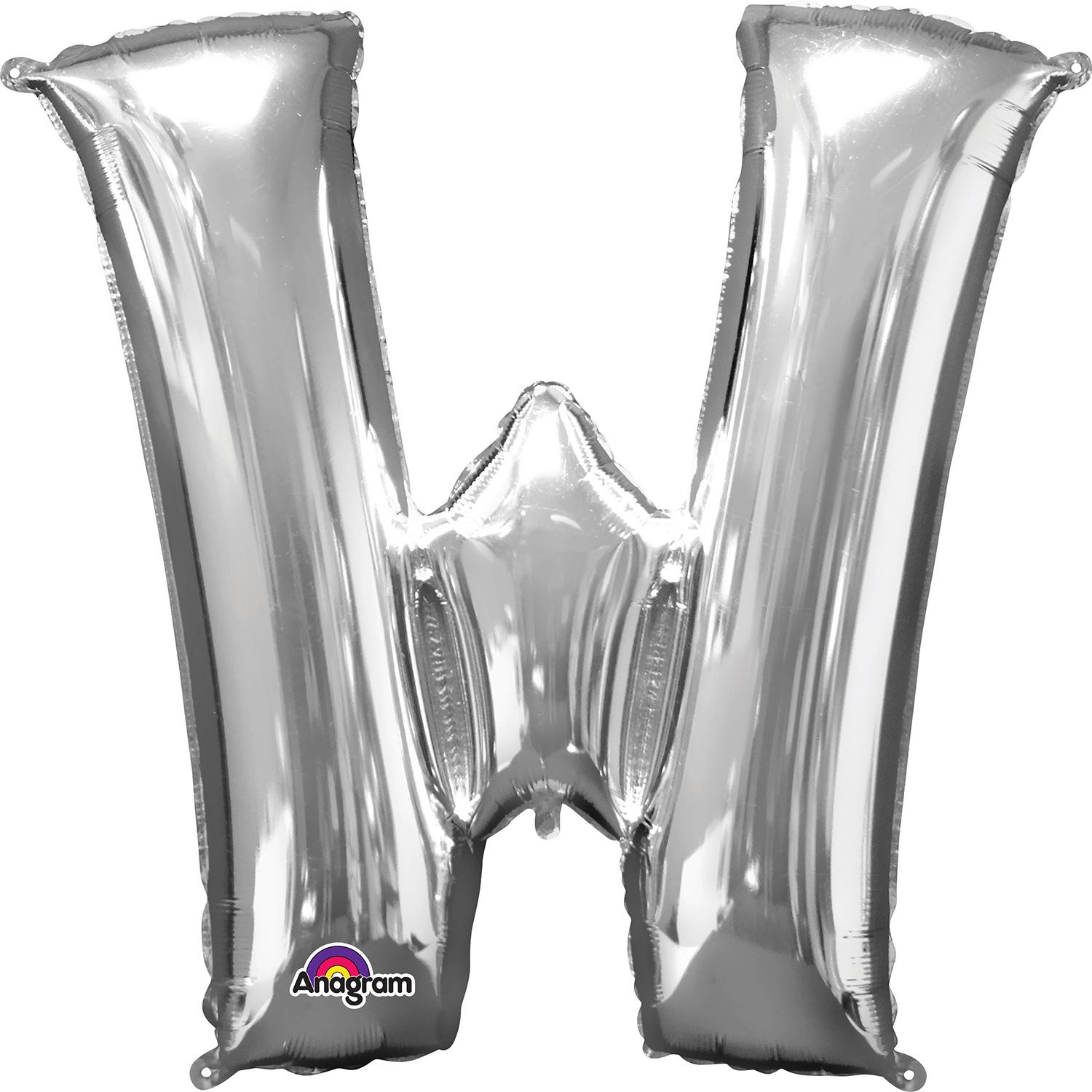 Silver Letter W Minishape Foil Balloon 16in Balloons & Streamers - Party Centre