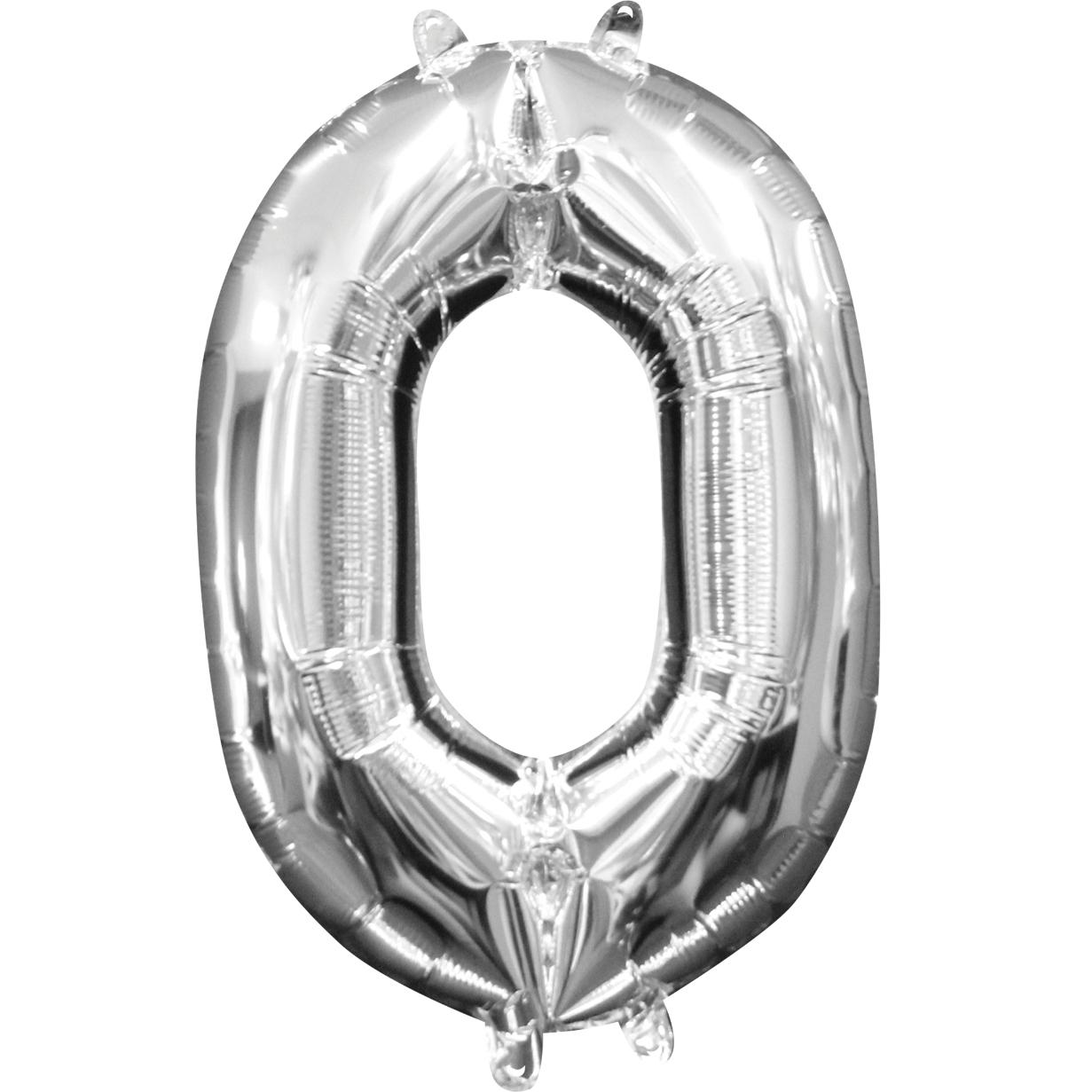 Number 0 Silver Mini Shape Foil Balloon 16in Balloons & Streamers - Party Centre