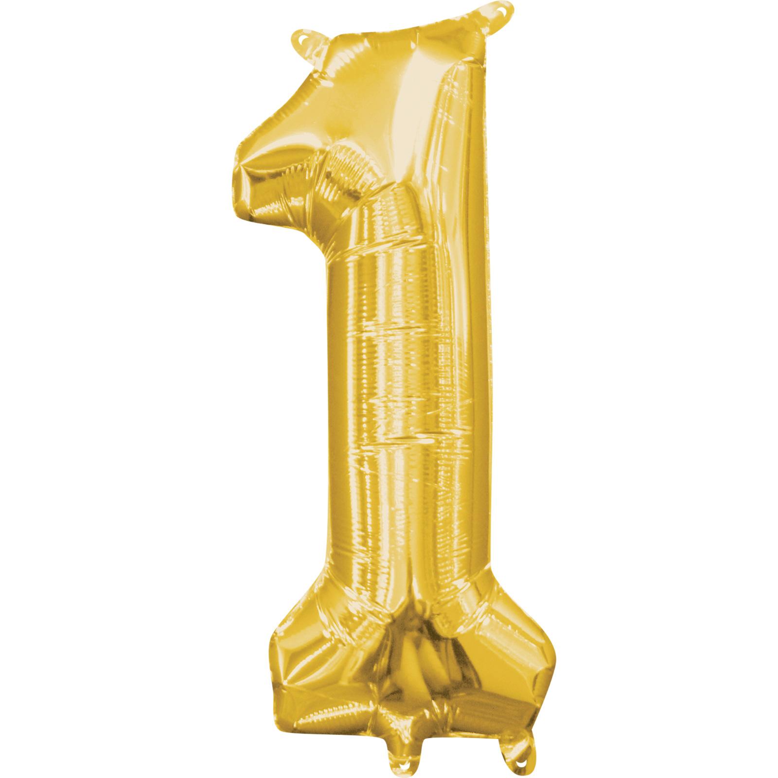 Number 1 Gold Mini Shape Foil Balloon 16in Balloons & Streamers - Party Centre