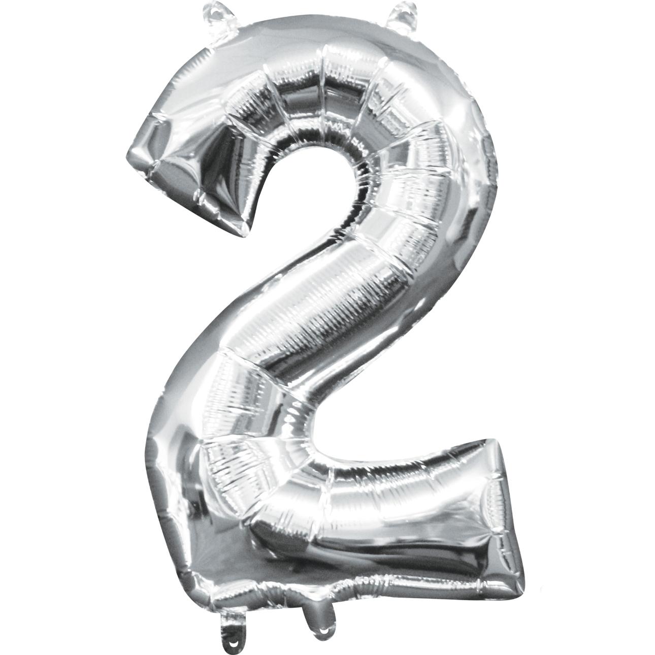 Number 2 Silver Mini Shape Foil Balloon 16in Balloons & Streamers - Party Centre