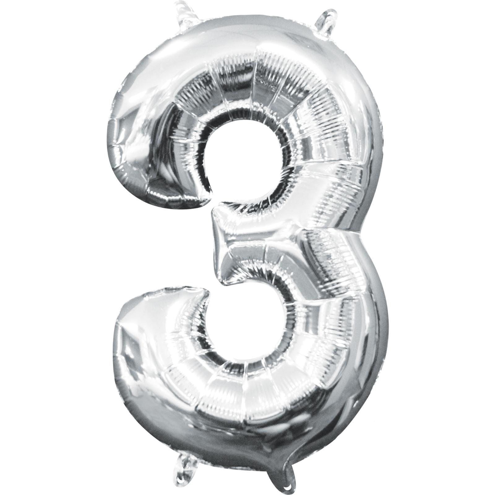Number 3 Silver Mini Shape Foil Balloon 16in Balloons & Streamers - Party Centre