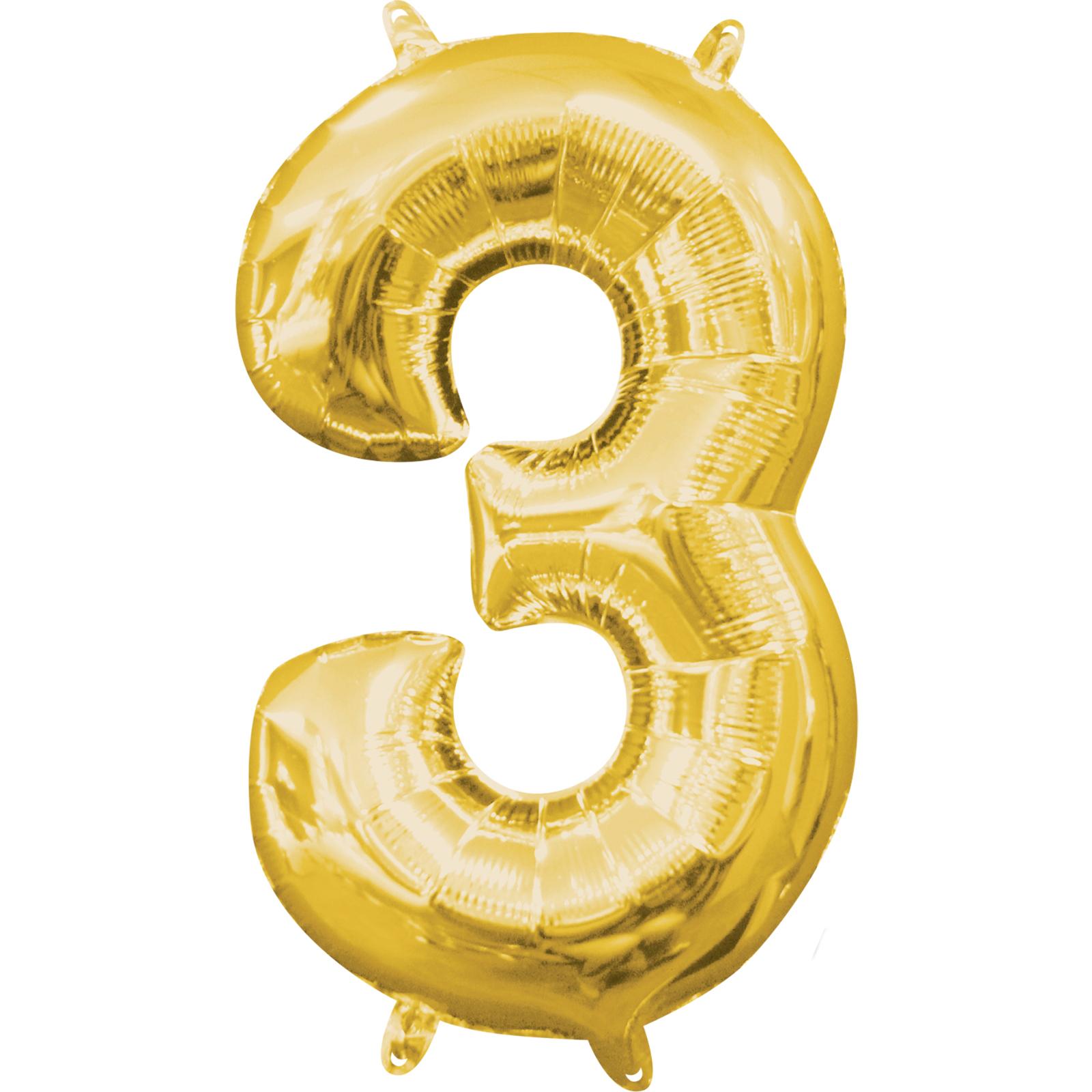 Number 3 Gold Mini Shape Foil Balloon 16in Balloons & Streamers - Party Centre