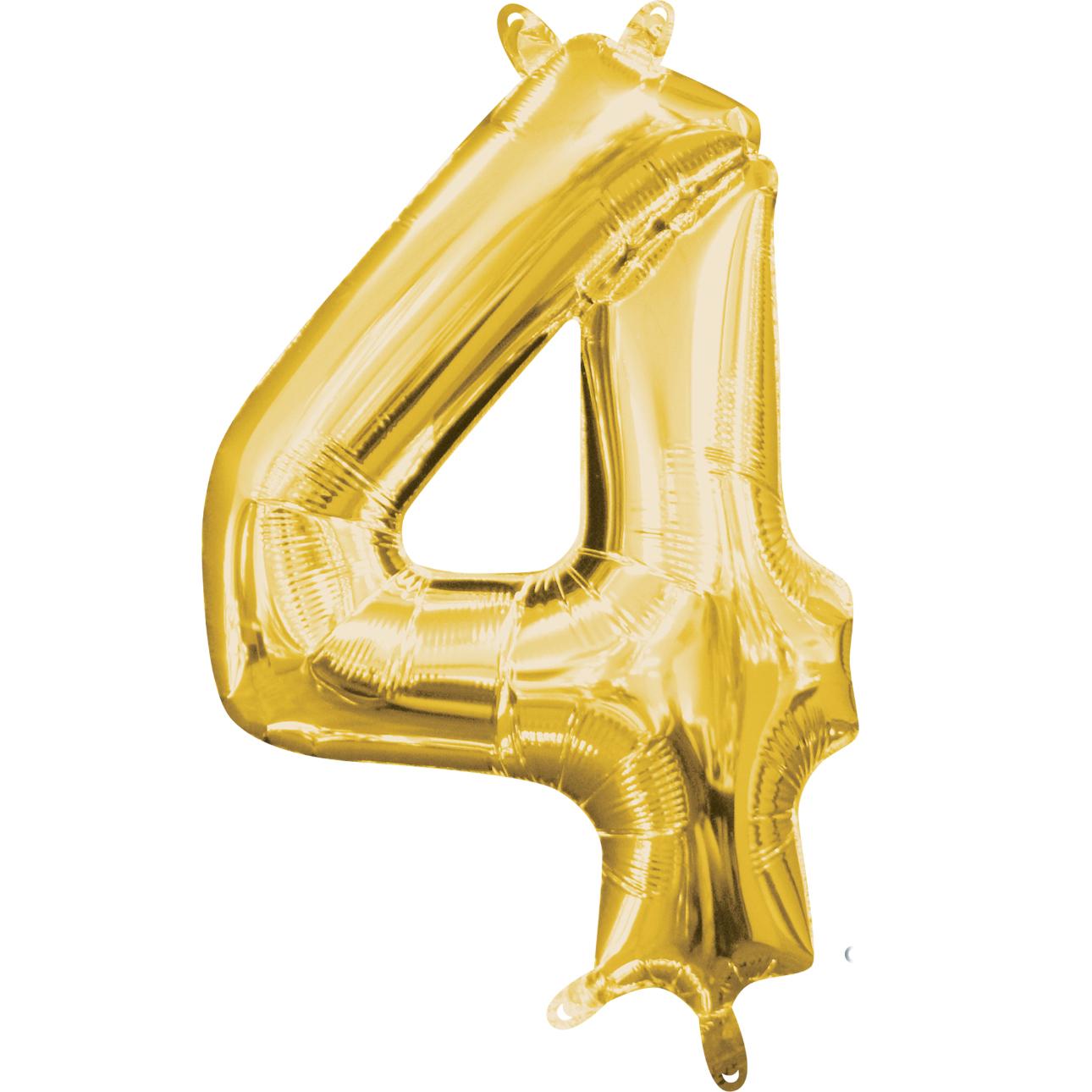 Number 4 Gold Mini Shape Foil Balloon 16in Balloons & Streamers - Party Centre